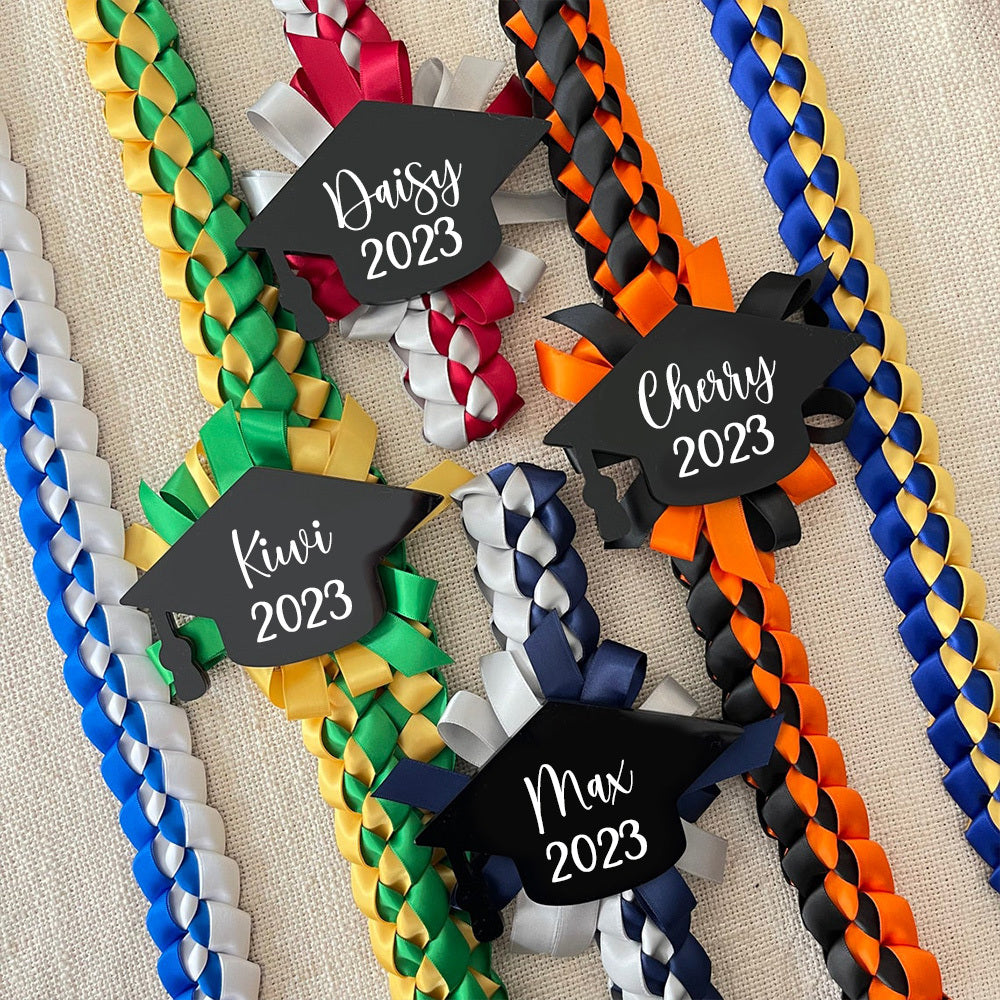 Custom Name Class Of 2023 Single Ribbon Lei With Acrylic Graduation Cap, Graduation Gift