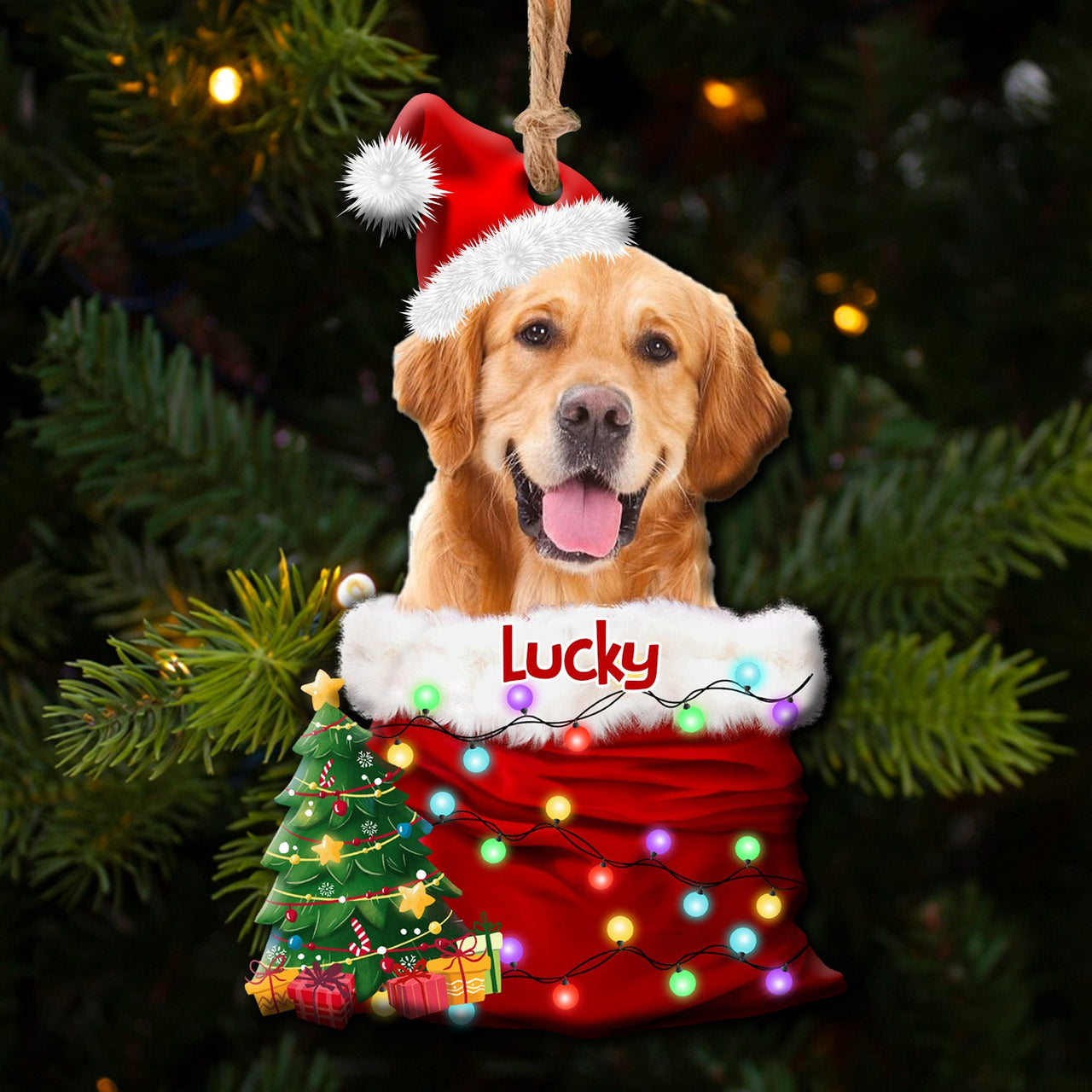 Personalized Upload Photo Dog Christmas Santa Acrylic Ornament, Customized Holiday Ornament JonxiFon