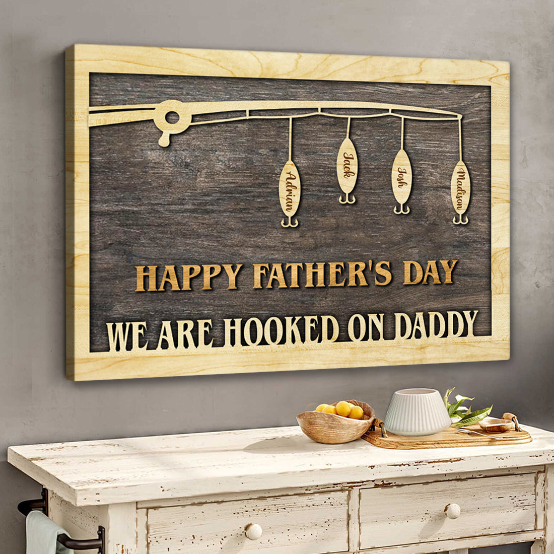 WE ARE HOOKED ON GRANDPA/DADDY - Personalized Canvas