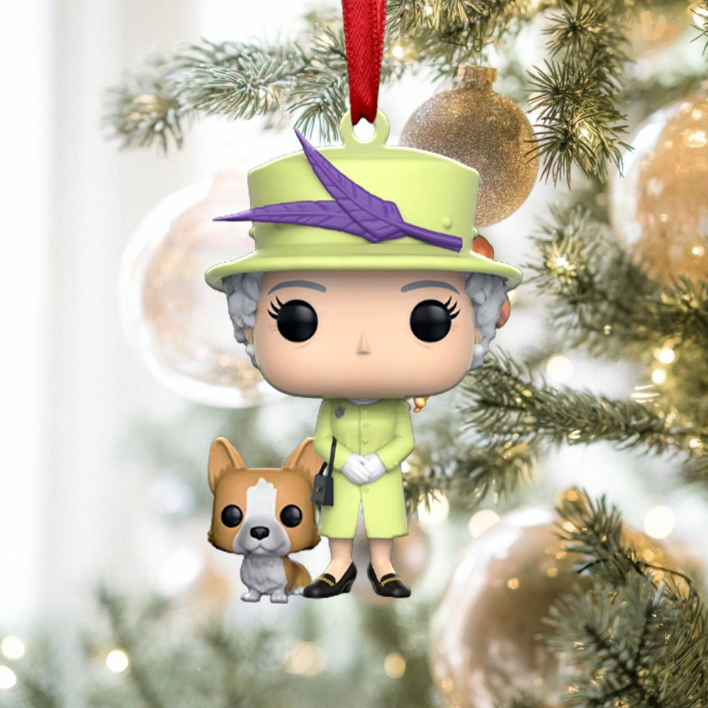 Queen Elizabeth II with Corgi - Christmas Ornament JonxiFon