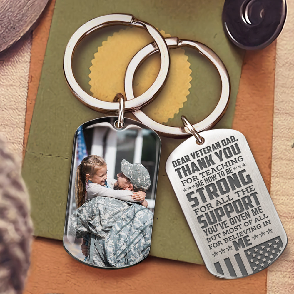 Dear Veteran Dad Photo Metal Keychain, Gift for Father's day, Veteran Dad