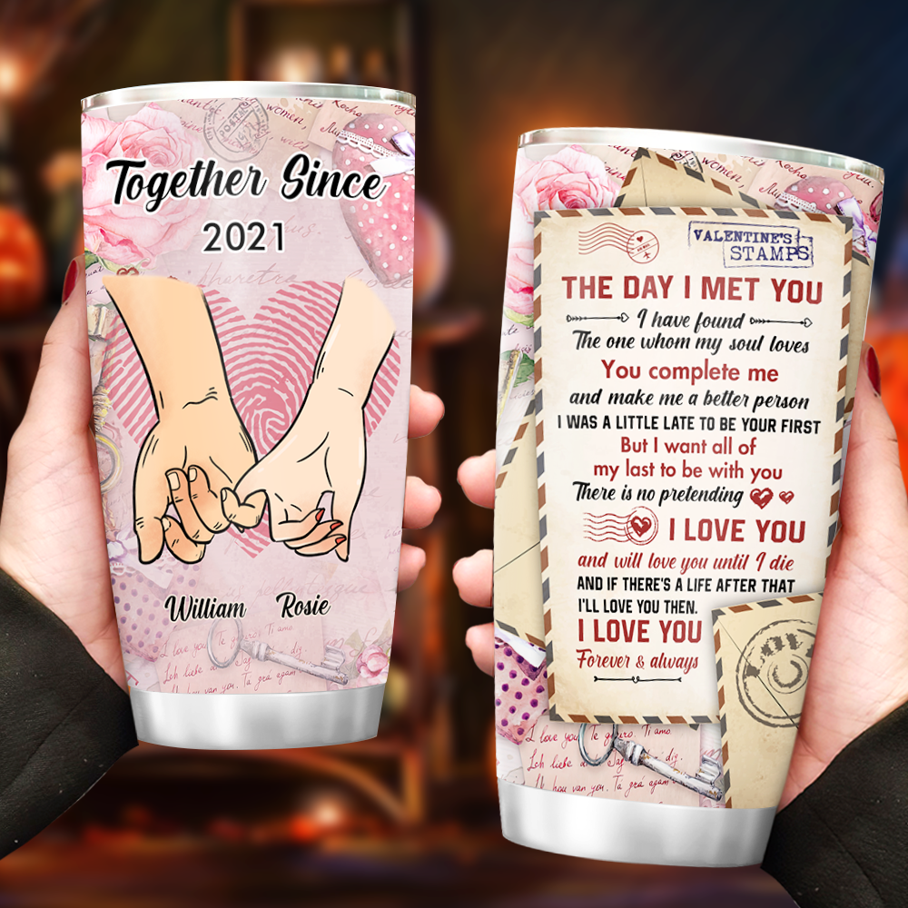 Personalized Hand In Hand Vintage Love Letter Couple Tumbler, Valentine's Day Gift CHI-YEN