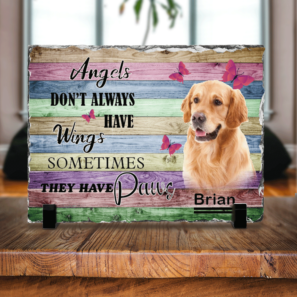 Angels Don't Always Have Wings, Pet Memorial Slate Photo - Dog Cat Loss Gifts - Jonxifon