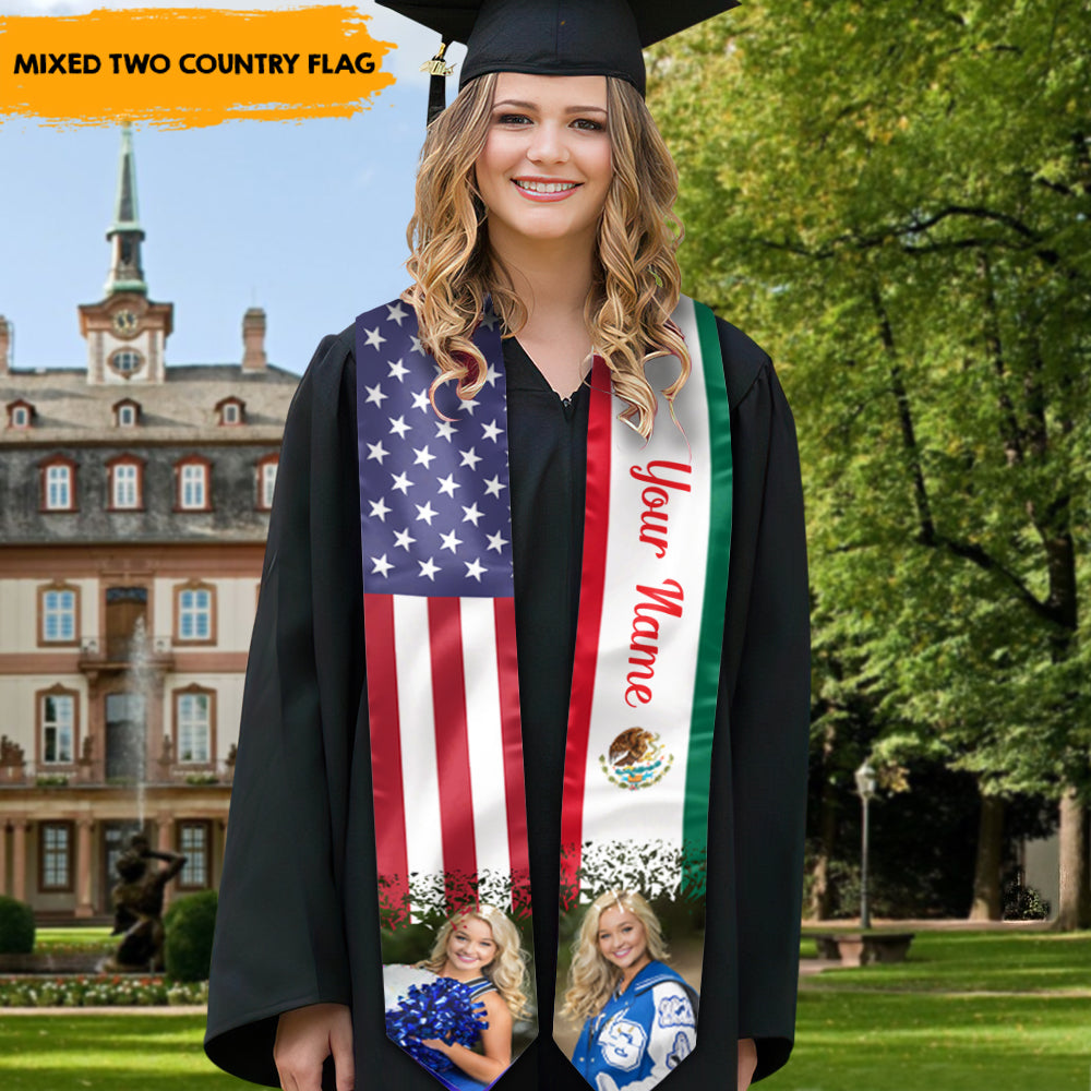 Mixed Two Country Flag Graduation Stoles/Sash, Graduation Gift - Jonxifon