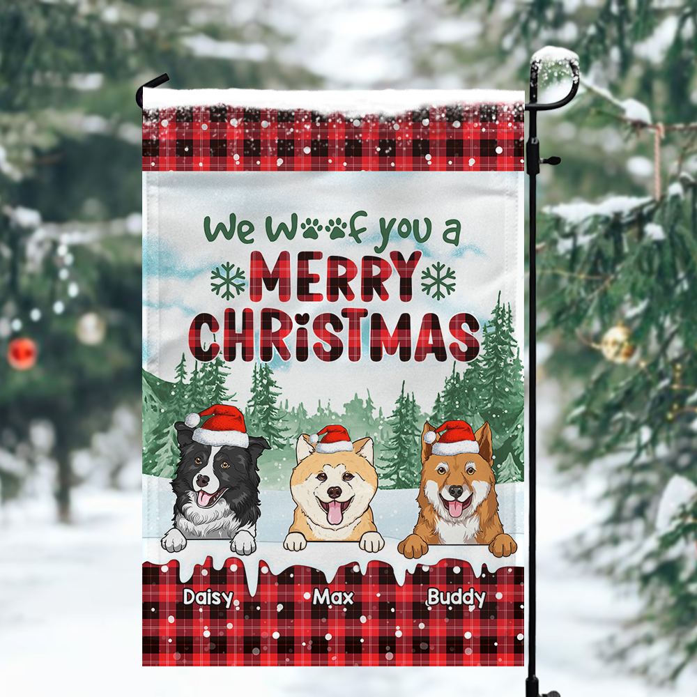 Personalized Christmas Pattern We Woof You Dog Flag, House Decor CHI-YEN