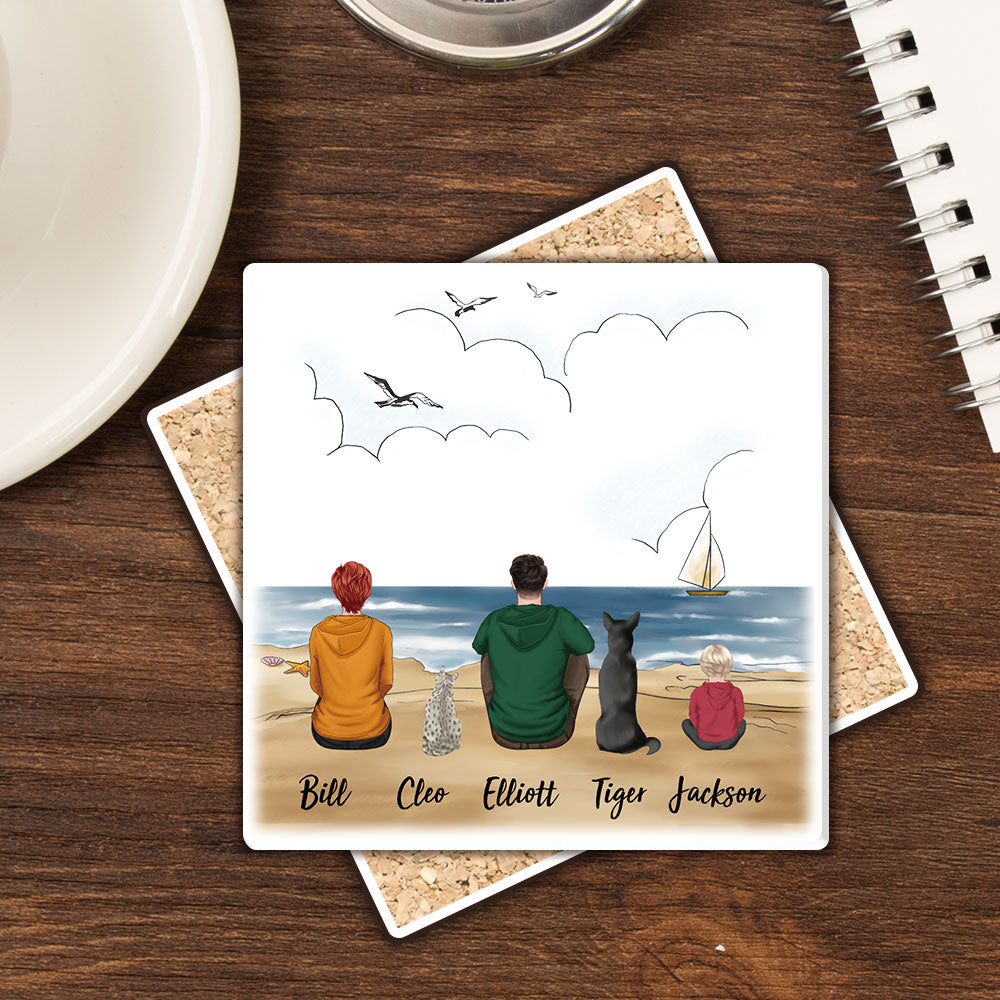 Square Stone Coasters Gifts For The Whole Family - Beach & Wooden Dock - Jonxifon