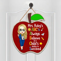 Thumbnail for 2022 ABC Teacher Name Apple Shaped Wood Sign, DIY Back To School Decor