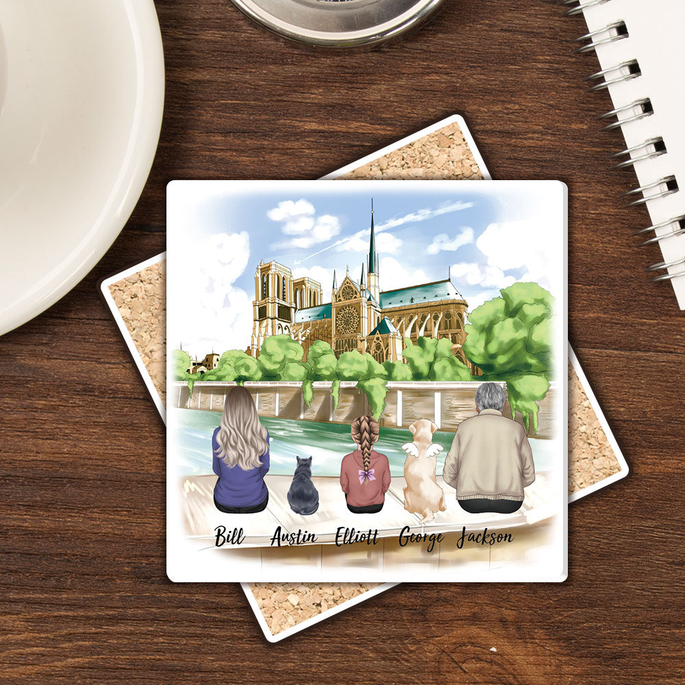 Personalized Family Square Stone Coasters Gifts For The Whole Family -Statue of liberty & Eiffel Tower - Jonxifon