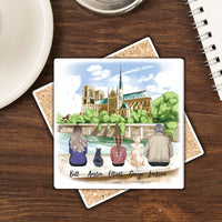 Thumbnail for Personalized Family Square Stone Coasters Gifts For The Whole Family -Statue of liberty & Eiffel Tower - Jonxifon