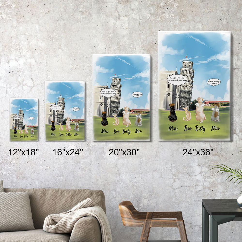 Canvas Pisa Tower Print, Fluffy Dog & Cat Memorial Gifts - Jonxifon