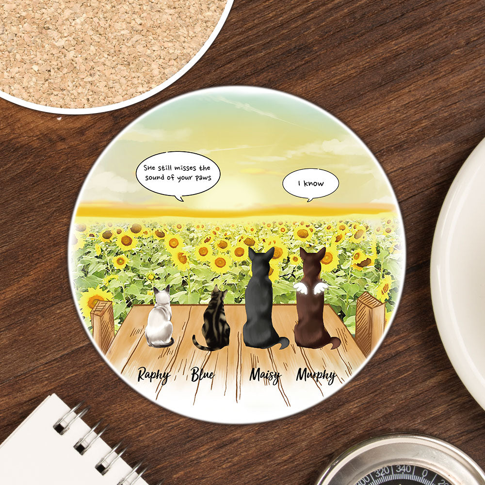 Personalized Pet Memorial Circle Stone Coasters-Dog Cat Loss Gifts-Pet Bereavement Gift-DOG & CAT-Sunflower - Jonxifon