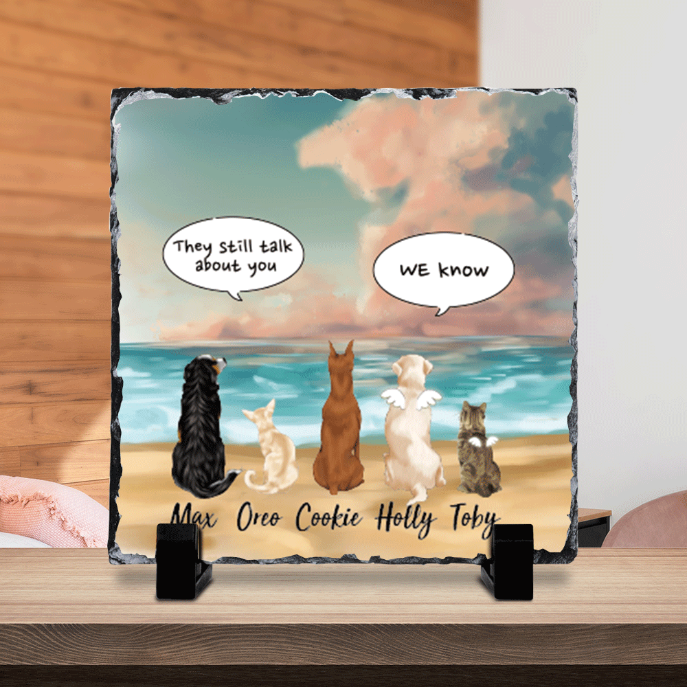 They still talk about you conversation, Pet Memorial Rosy Clouds Slate Photo, Pet Loss Gift - Jonxifon