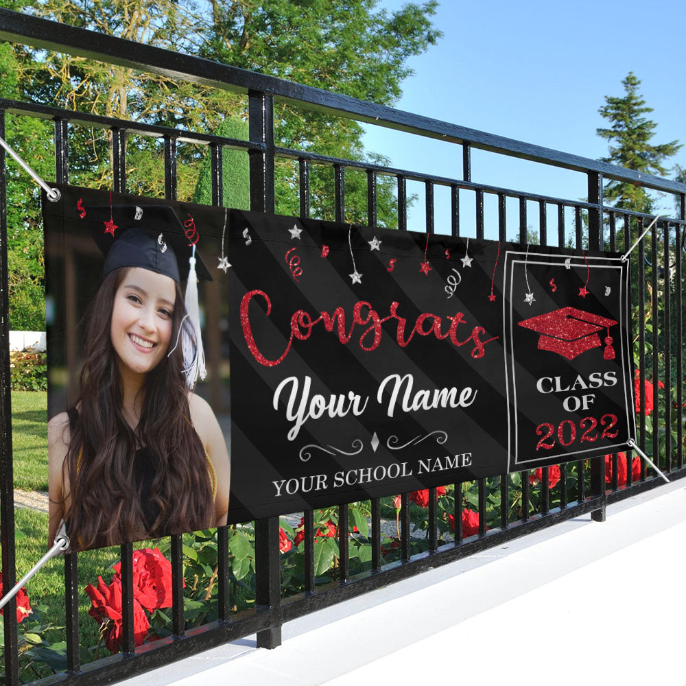 Congrats Photo Graduation Banner , Glitter Banner