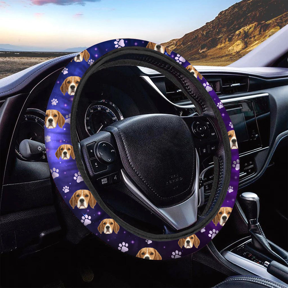 Custom Galaxy Dog Cat Photo Car Steering Wheel Cover, Pet Lover Gift