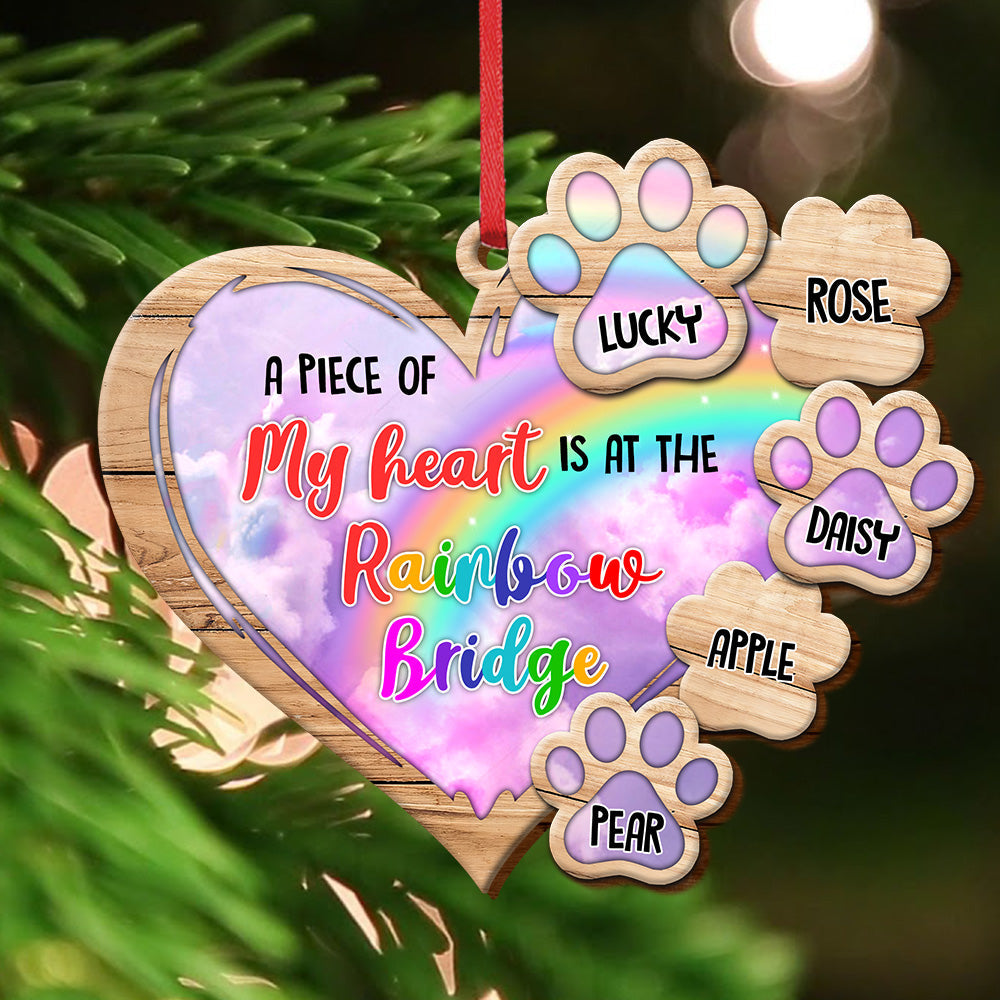 Piece Of Heart At Rainbow Bridge Dog Cat Loss Of Pet Memorial Personalized Wood Ornament Cutout CHI-YEN