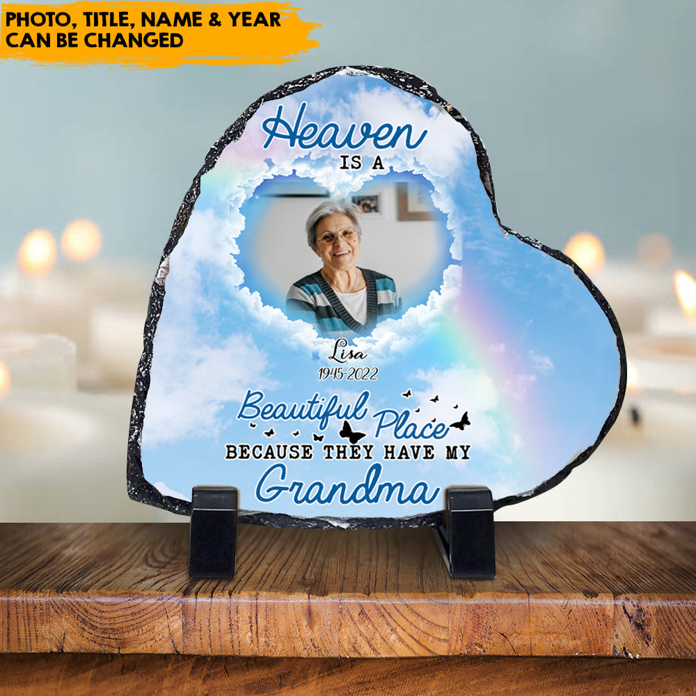 Heaven Is A Beautiful Place - Custom Memorial Heart-shaped Photo Slate