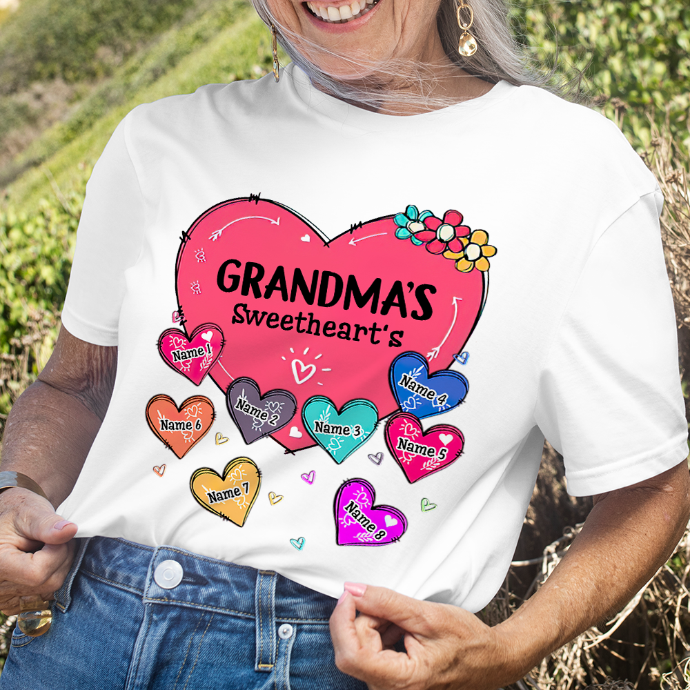 Personalized Flower Grandma Mom Sweet Hearts Custom Kids T-shirt, Gift For Mother's Day