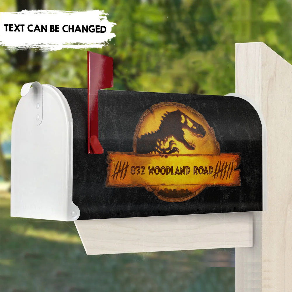 Orange Dinosaur - Customized Address Mailbox Cover