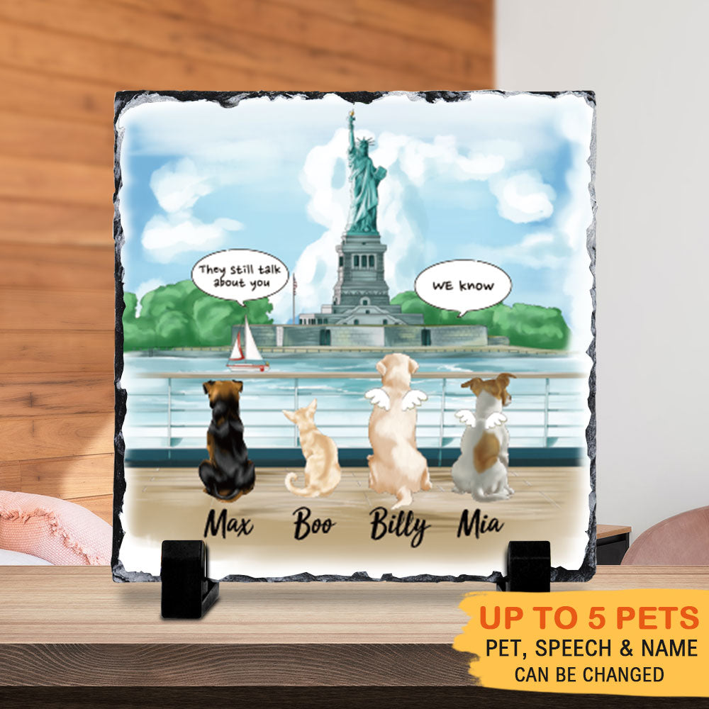 Personalized Pet Memorial Slate Photo-Dog Cat Loss Gifts-Pet Bereavement Gift-They still talk about you conversation-Statue Of Liberty - Jonxifon