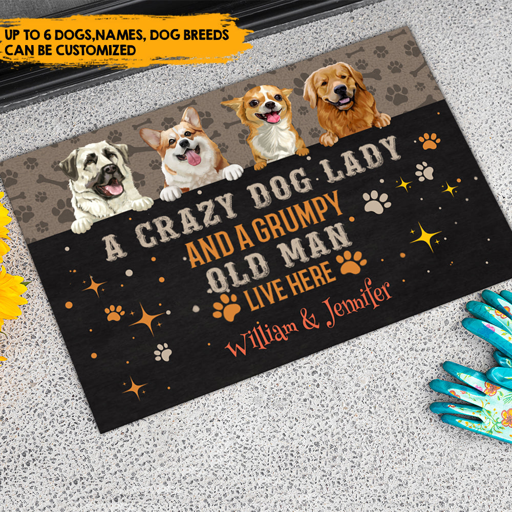 Crazy Dog Lady And An Grumpy Old Man - Personalized Family Doormat, Dog Lovers Gift