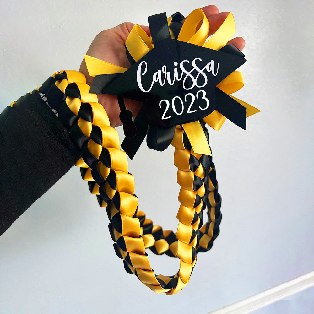 Custom Name Class Of 2023 Single Ribbon Lei With Acrylic Graduation Cap, Graduation Gift