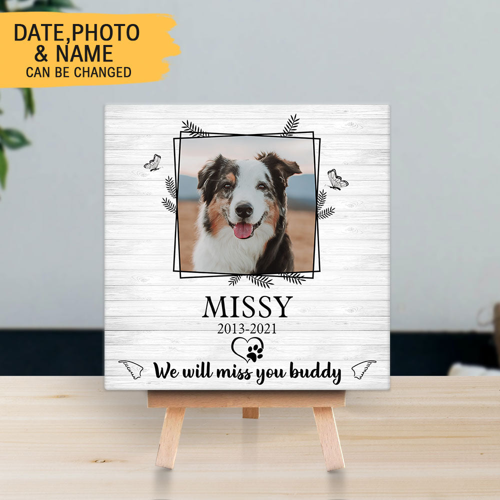 Personalized Pet Memorial Square Stone Album-Dog Cat Loss Gifts-We Will Miss You Buddy - Jonxifon