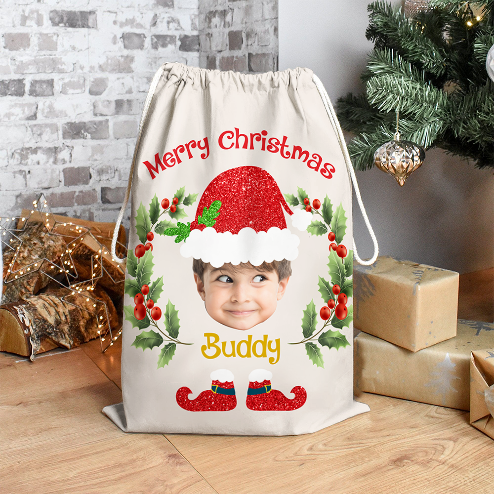 Custom Face Photo Baby Claus Family Christmas Bag, Christmas Gift