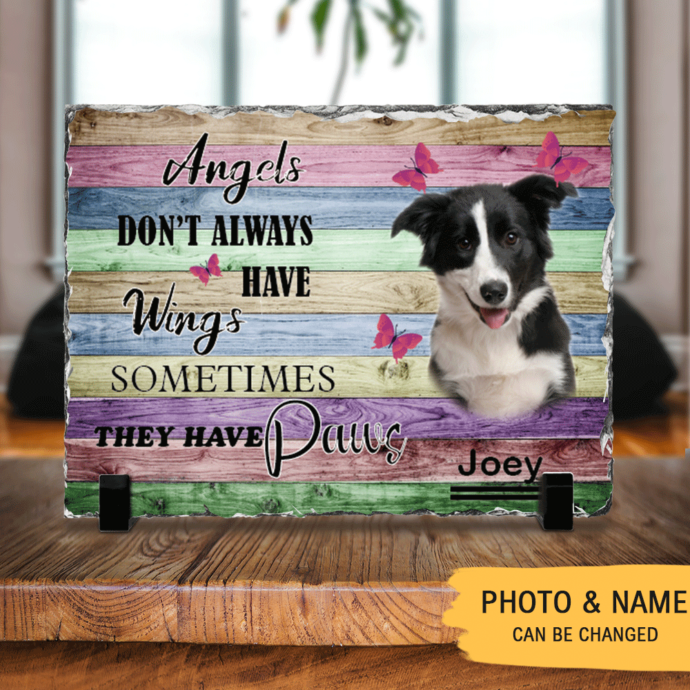 Angels Don't Always Have Wings, Pet Memorial Slate Photo - Dog Cat Loss Gifts - Jonxifon