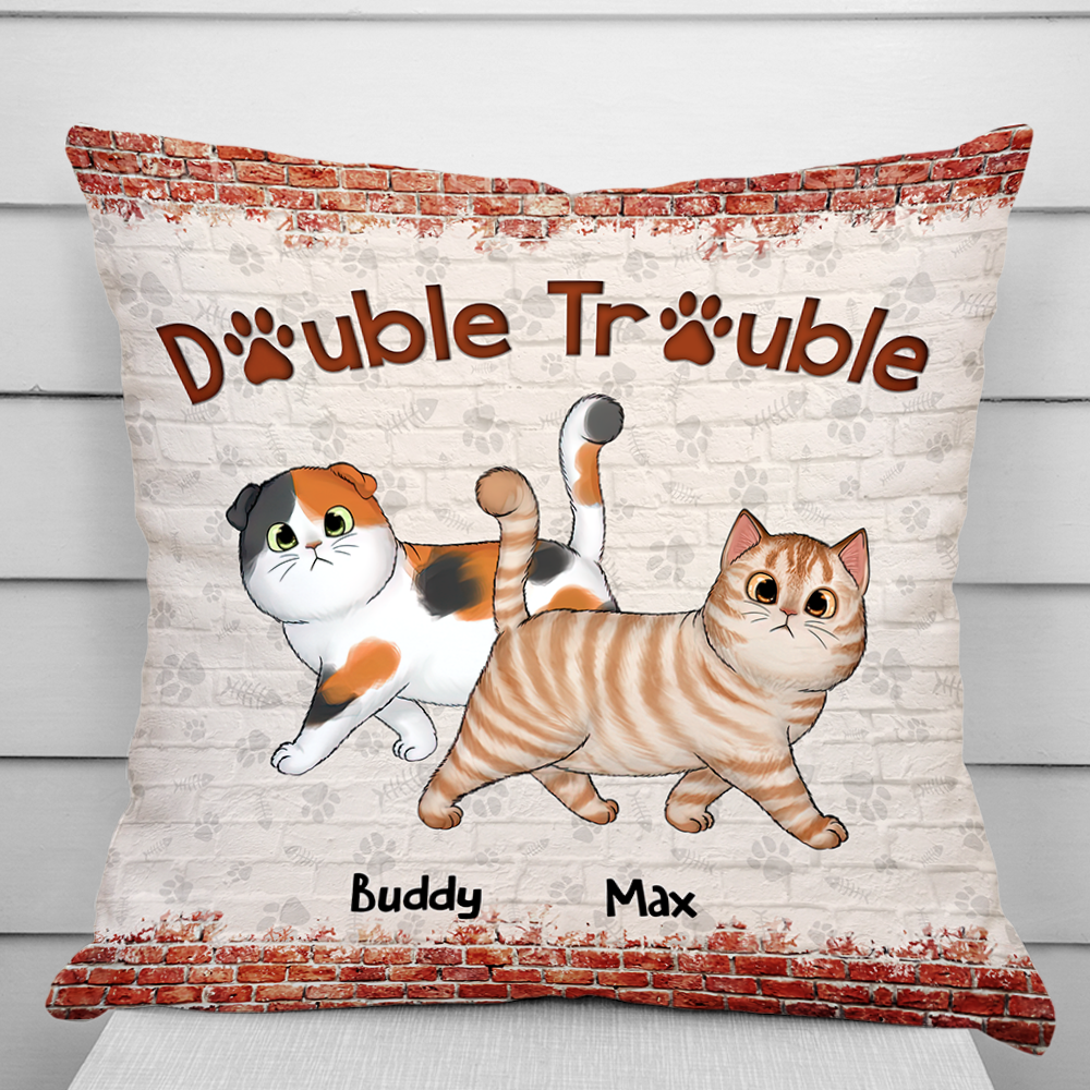 Personalized Double Trouble Cute Cat Pillow, Gift For Cat Lover CHI-YEN