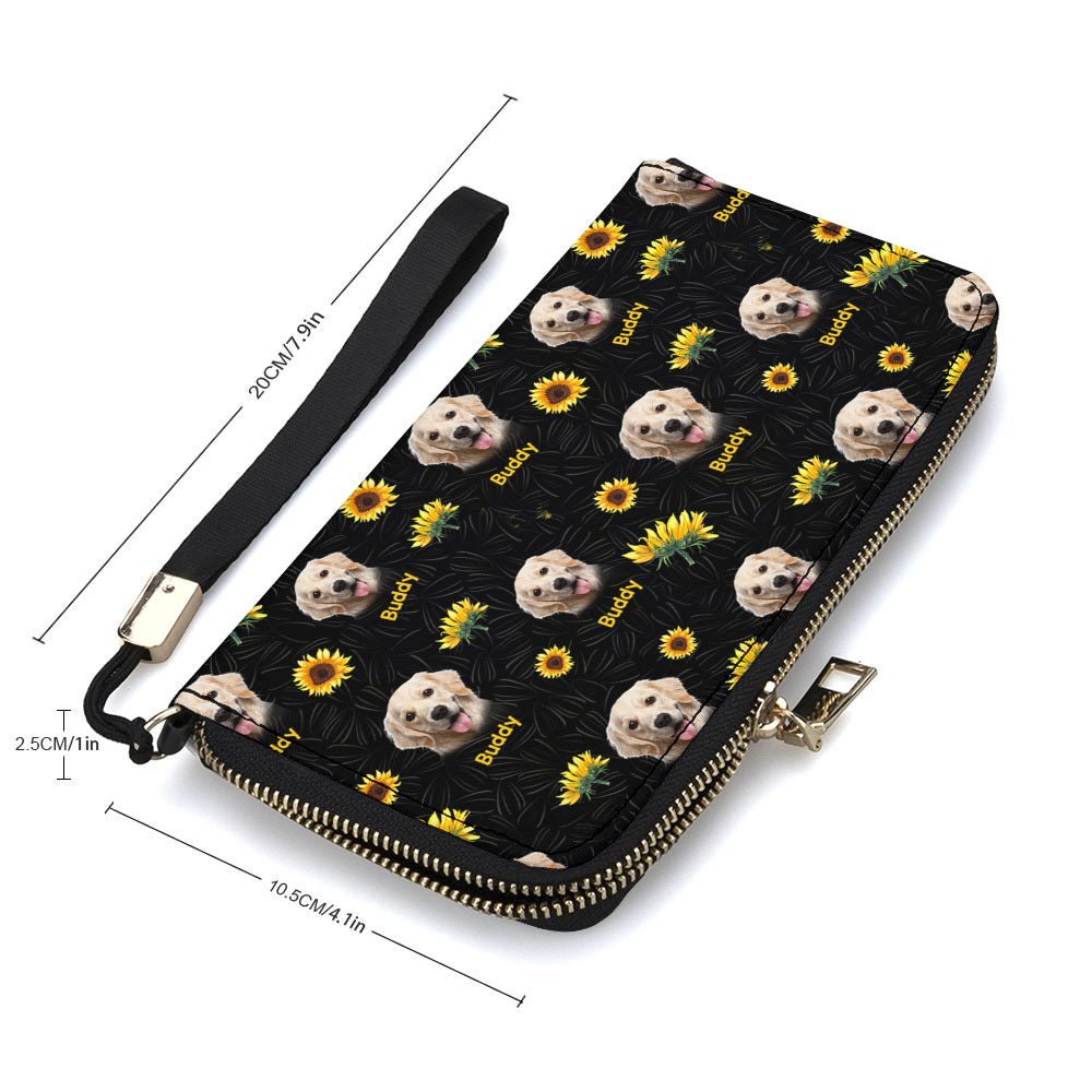 Personalized Sunflower Upload Face Dog Cat Long Wallet, Gift For Pet Lovers