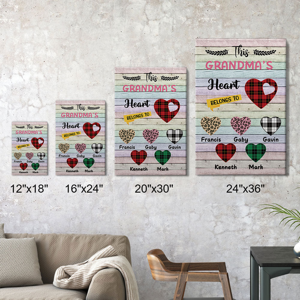 This Grandma's Heart Belongs To Personalized Canvas, Family Gift For Grandma - Jonxifon