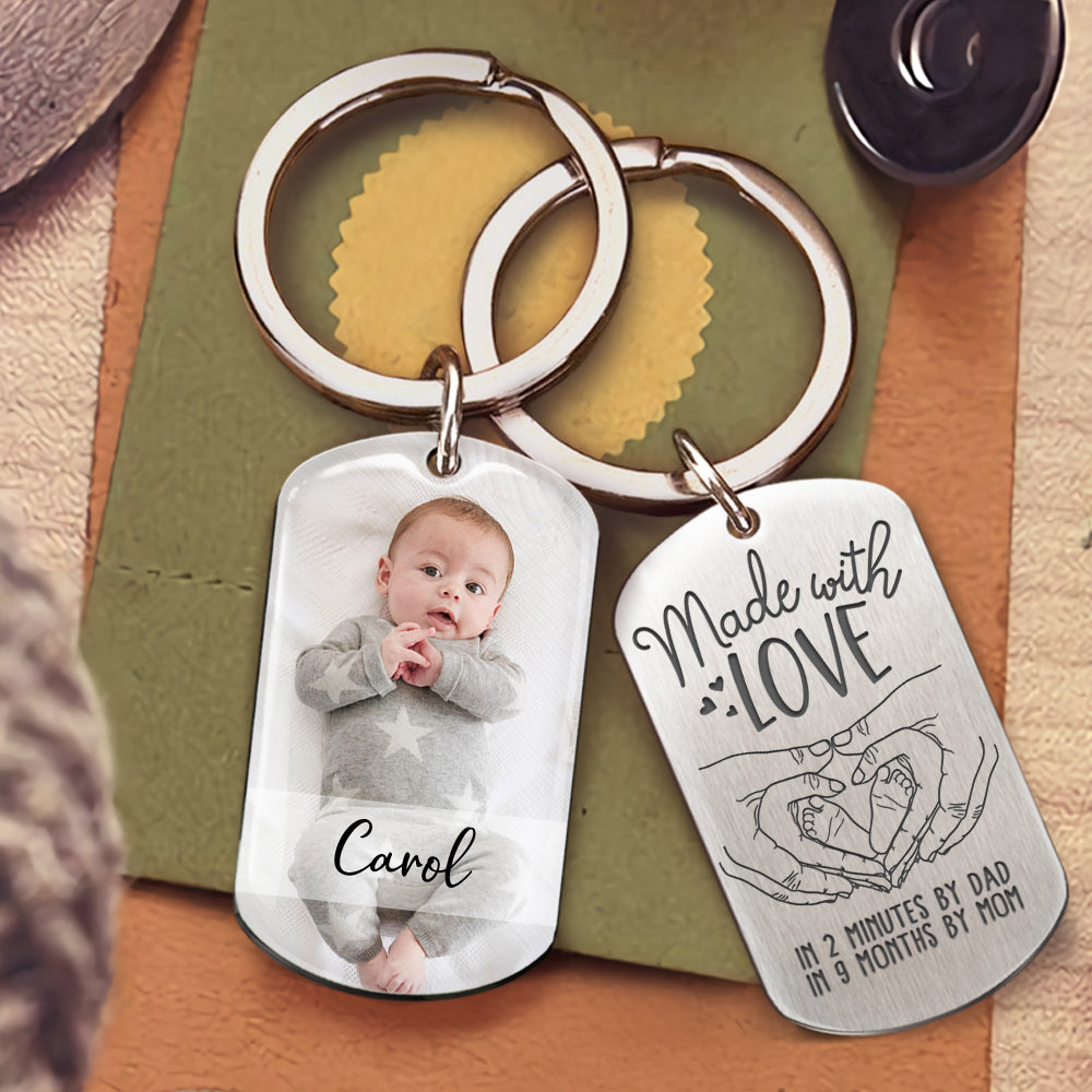 This baby is made with love Photo Metal Keychain, Gift for new mom new dad