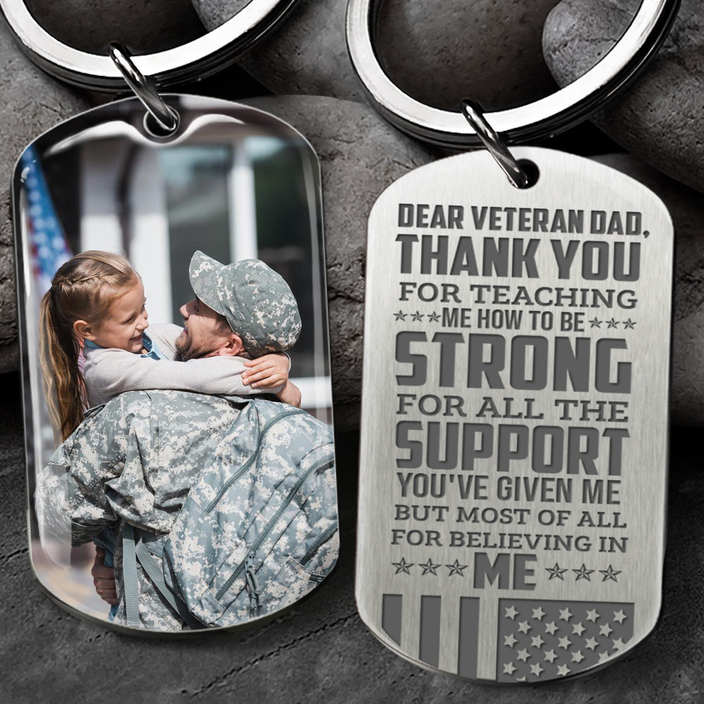 Dear Veteran Dad Photo Metal Keychain, Gift for Father's day, Veteran Dad