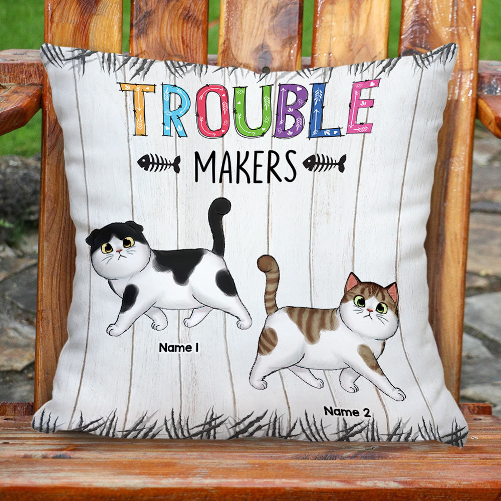 Personalized Trouble Makers Cat Mom Pillow, Gift For Cat Lover