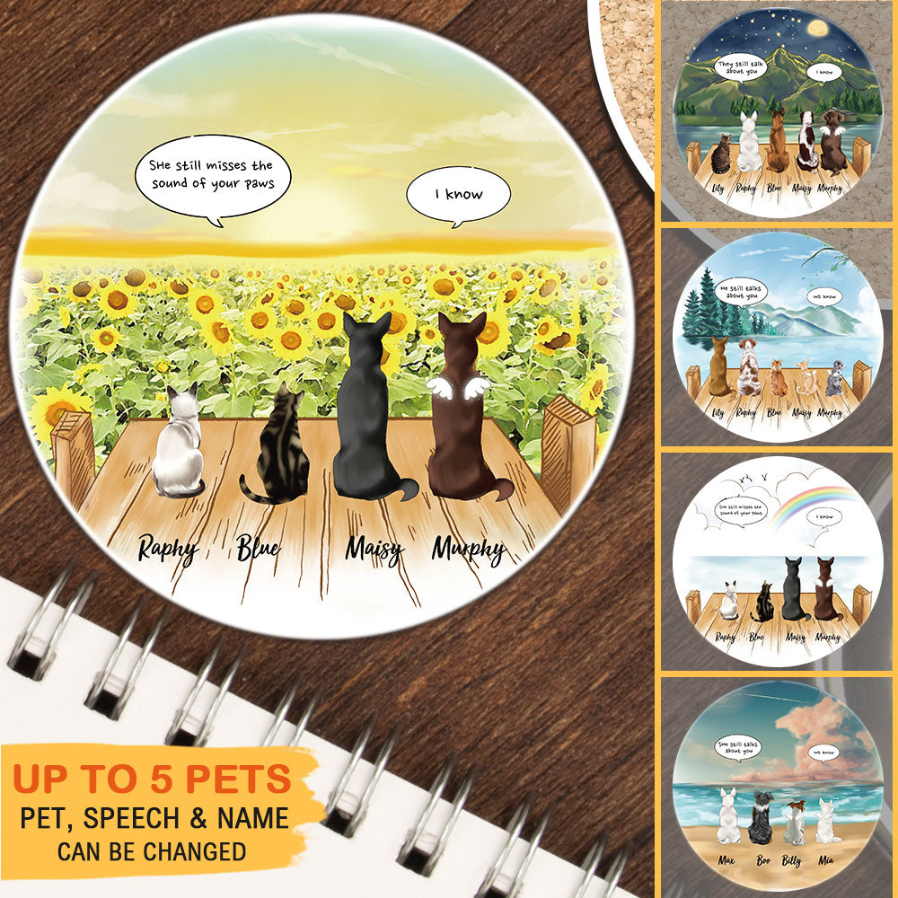 Personalized Pet Memorial Circle Stone Coasters-Dog Cat Loss Gifts-Pet Bereavement Gift-DOG & CAT-Sunflower - Jonxifon