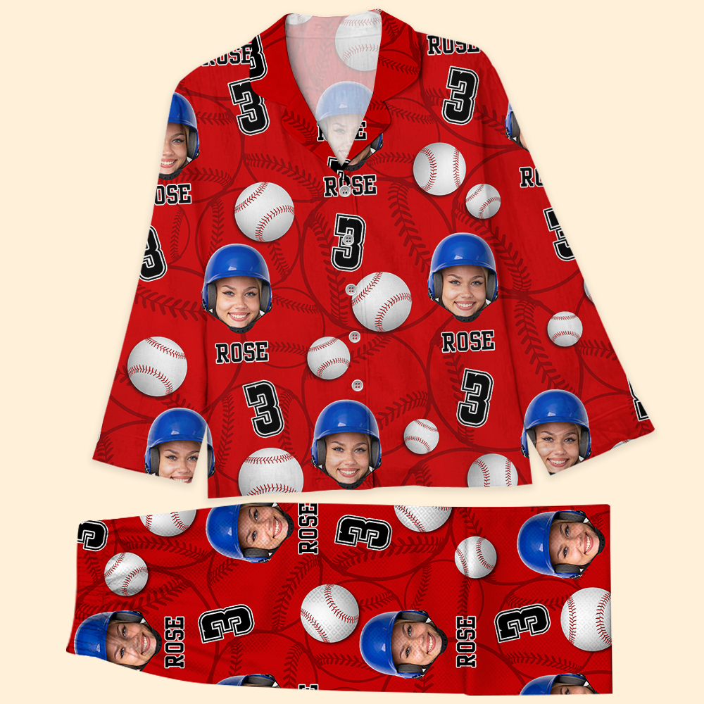 Personalized Upload Photo Custom Face Baseball Sport Pajamas, Gift For Baseball Lover CHI-YEN