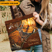 Thumbnail for Gone Deer Hunting - Personalized Leather Pattern Printed Tote Bag