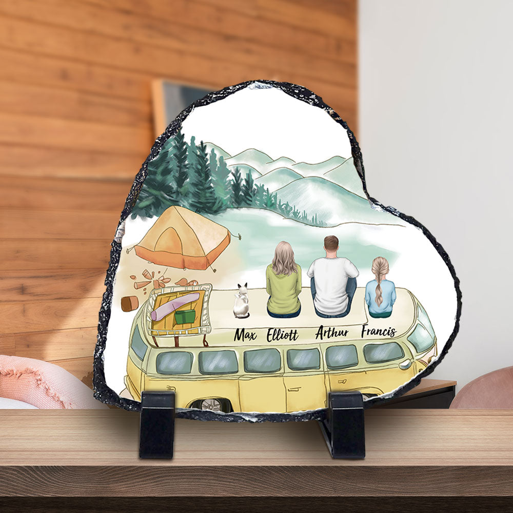 Personalized Family Camping Heart  Shaped Slate Photo, Gifts For The Whole Family - Jonxifon