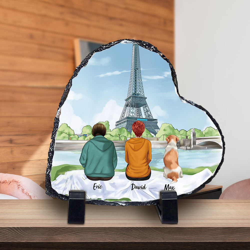 Personalized Family Worldwide Tourist Attractions Background Heart  Shaped Slate Photo, Gifts For The Whole Family - Jonxifon