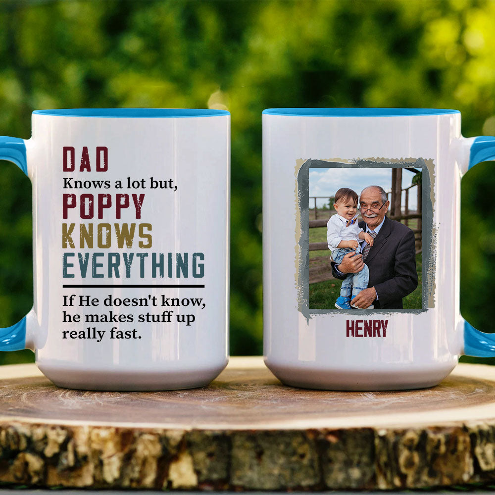 Dads Know A Lot But Grandpa Knows Everything Customized Grandpa Photo With Name Personalized Mug