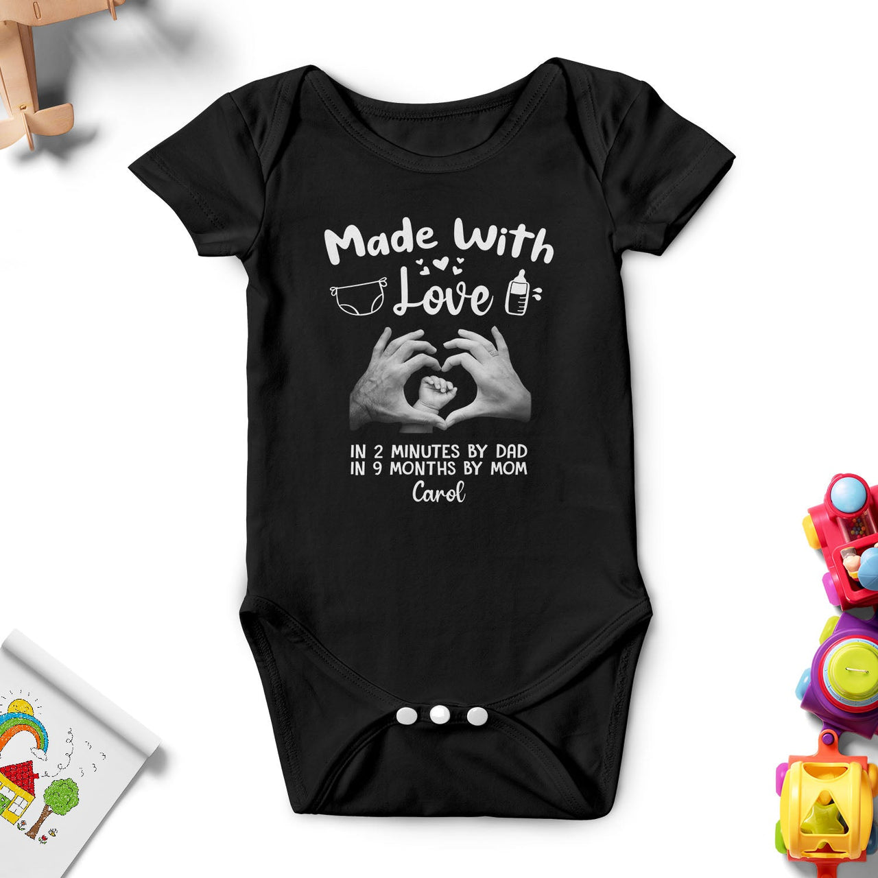 in 2 Minutes by Dad in 9 Months by Mom - Personalized Onesie