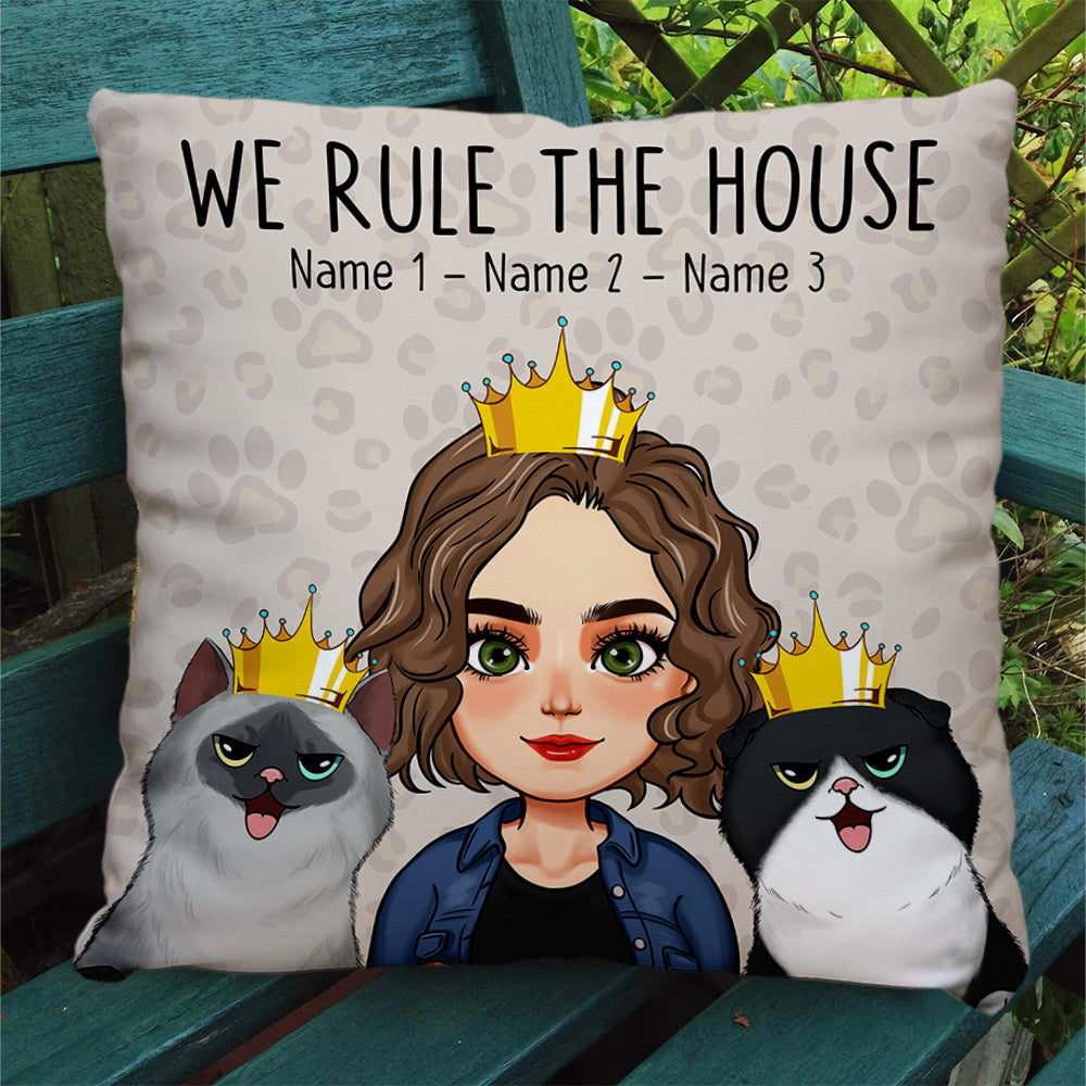 Personalized Dog Cat Mom We Rule The House Pillow, Gift For Cat Lover