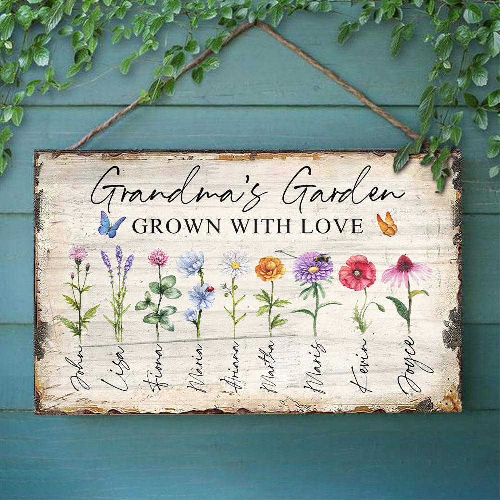 Grandma Garden of Love - Personalized Rectangle Wood Sign