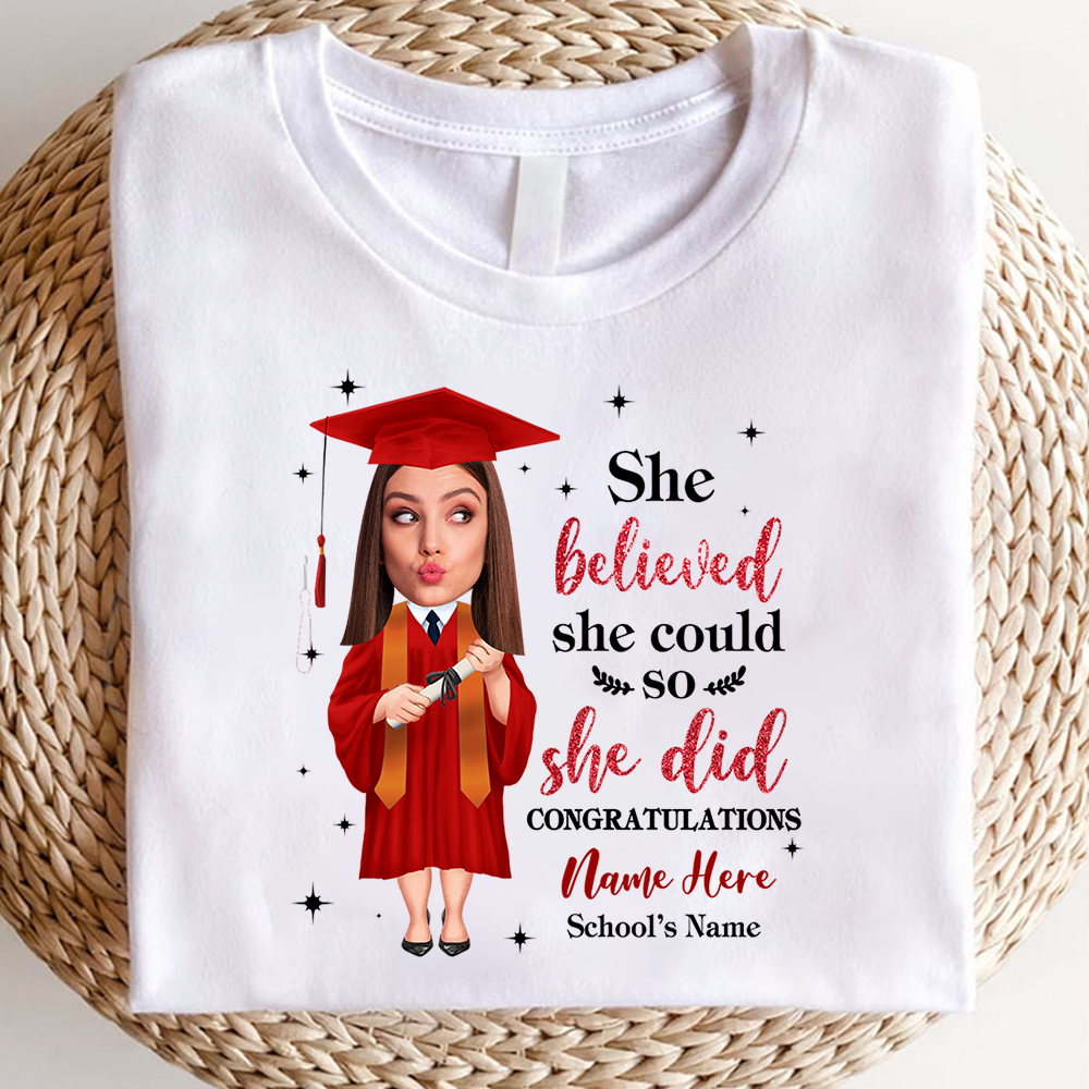 Personalized She Believed She Could Senior Class Of 2023 Graduation T-shirt, Grad Gift CustomCat