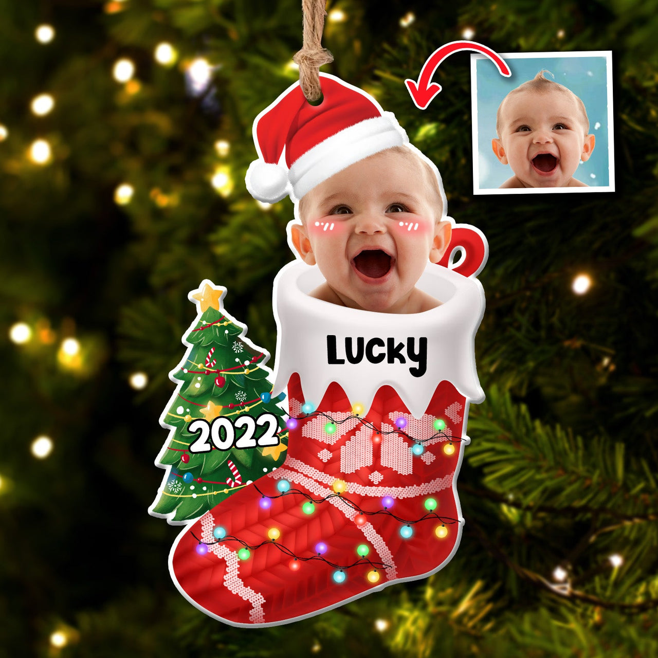 Upload Photo Baby First Christmas Acrylic Ornament, Customized Holiday Ornament CHI-YEN