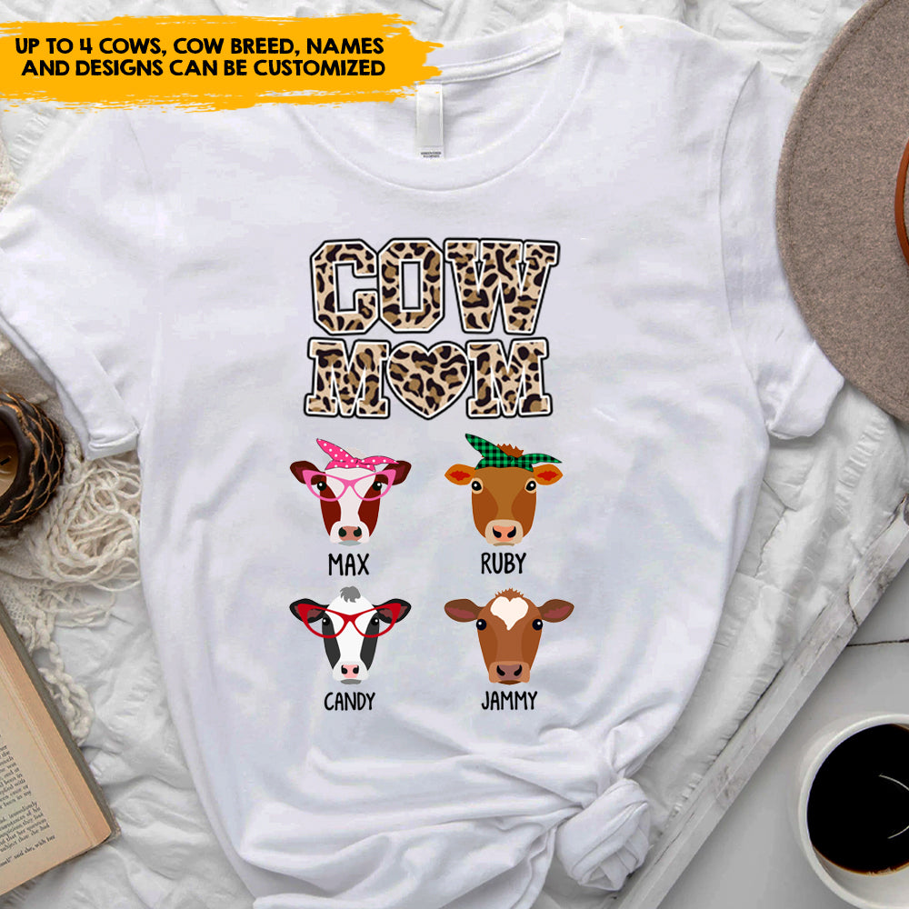 Cow Mom Leopard Pattern - Personalized Custom T-shirts, Gifts for Cow Lovers, Cattle Farmer