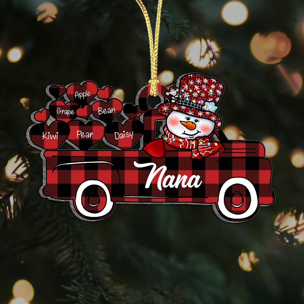 Personalized Christmas Truck Heart Grandkids Printed Acrylic Ornament, Christmas Gift For Grandma