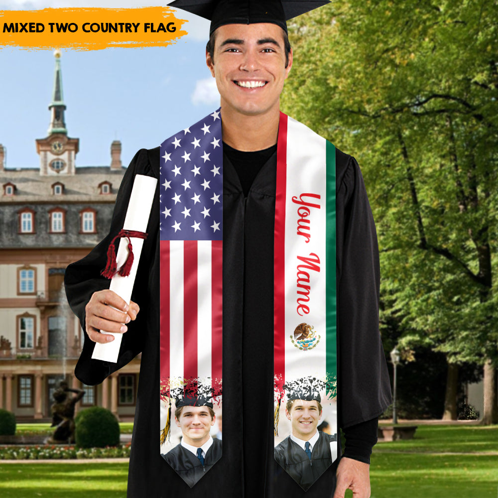 Mixed Two Country Flag Graduation Stoles/Sash, Graduation Gift - Jonxifon