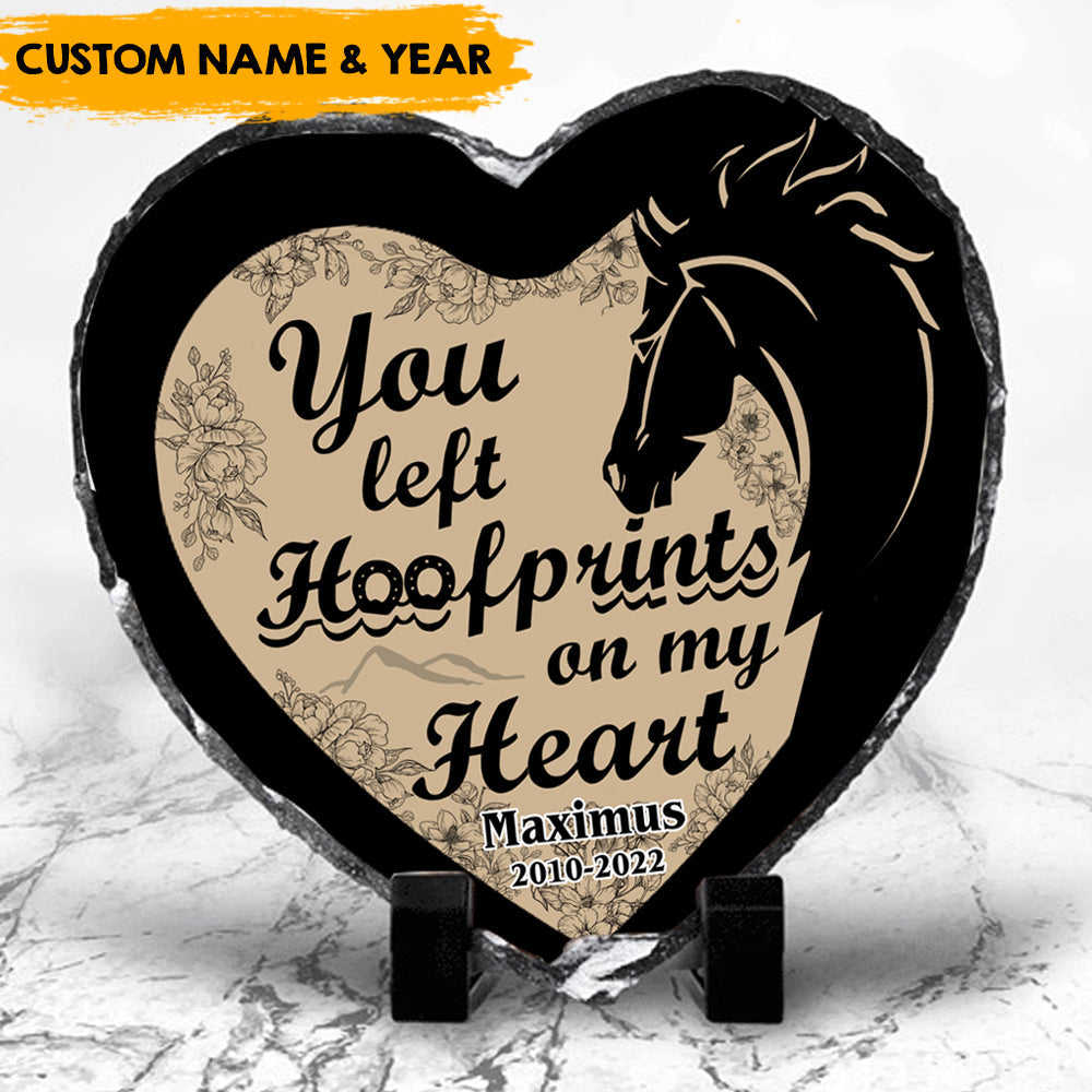 You Left Hoofprints On My Heart - Horse Memorial Heart-shape Photo Slate