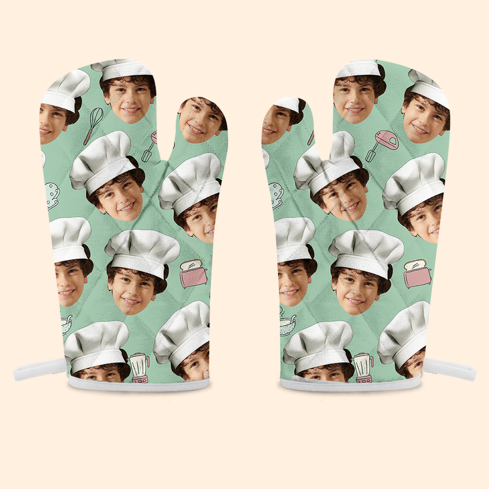 Custom Face With Chef Hat Photo Oven Mitts & Potholder, Kitchen Gift